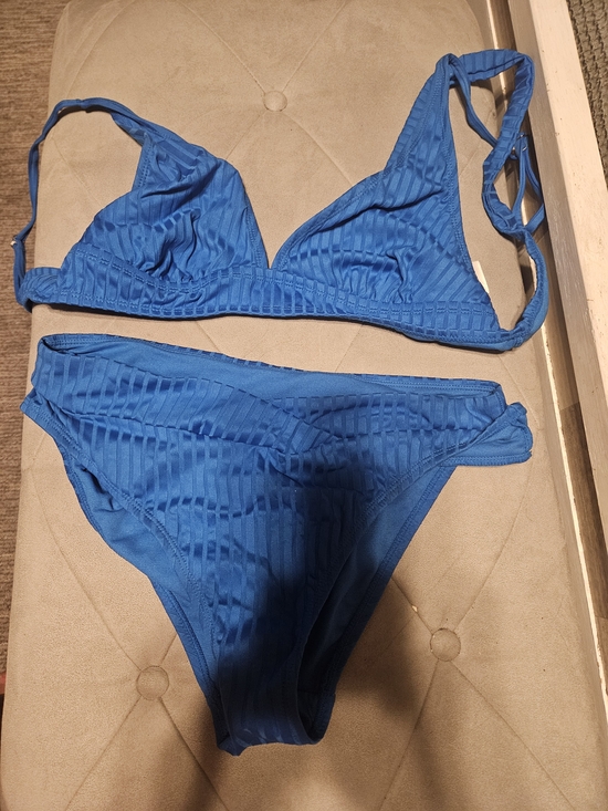 No Boundaries Other - No Boundaries Blue Ribbed Triangle Bikini Set